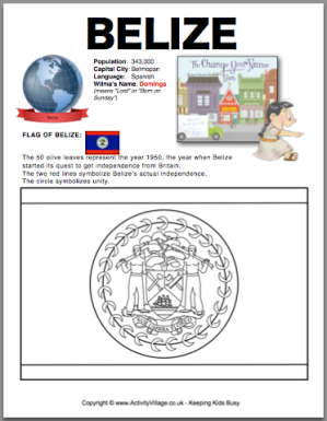 Belize Coloring Page with facts